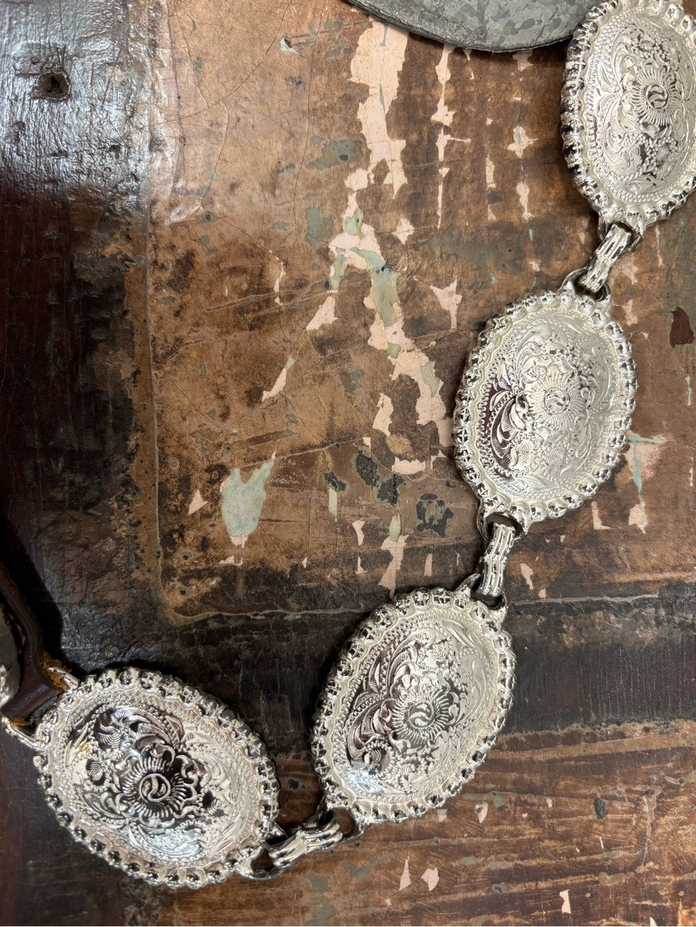 Tony Lama Brown Leather Belt with Silver Engraved Conchos - Picture 5 of 7